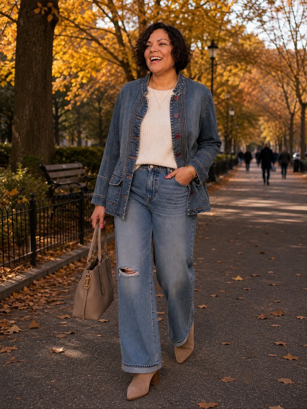 Venezia Blue Denim Jacket with Piano Pleat Front